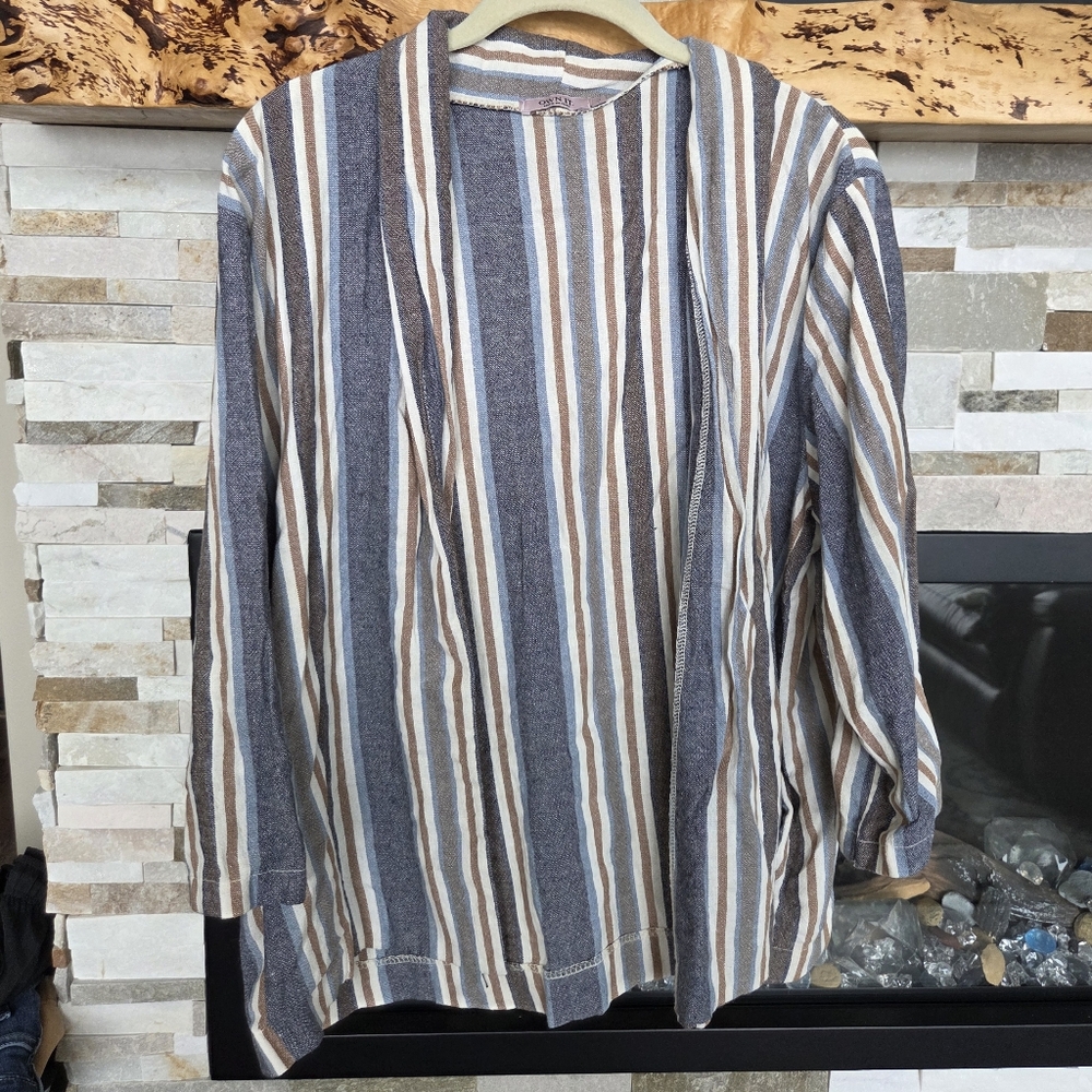 Own It Striped Linen Blend Oversized Blazer Womens Size Large